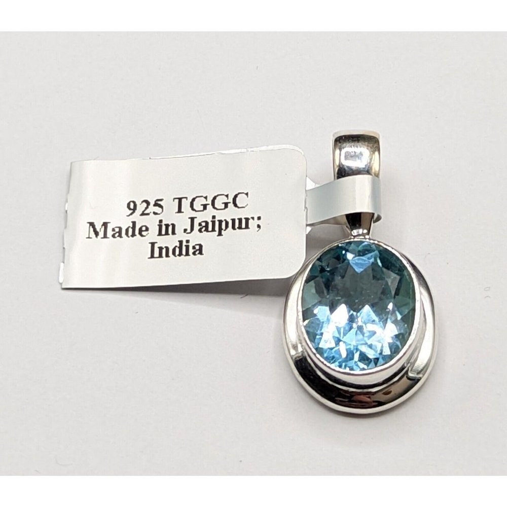 Sterling Silver TGGC 925 India Blue Topaz Oval Gemstone Pendant for Necklace